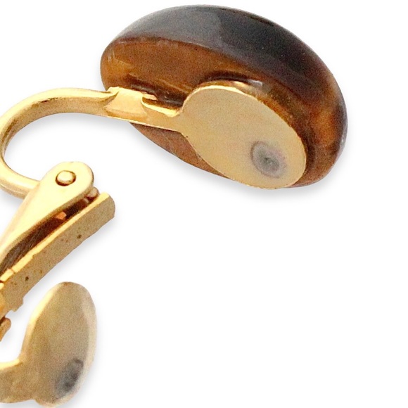 Vintage Genuine Tiger’s Eye Clip On Earrings Oval Cabochon Gemstone Gold Plated - Picture 3 of 4